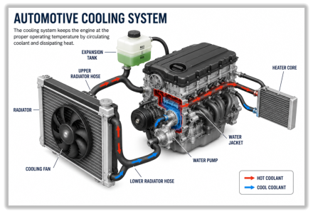 Picture of a car cooling system showing what we can work on.